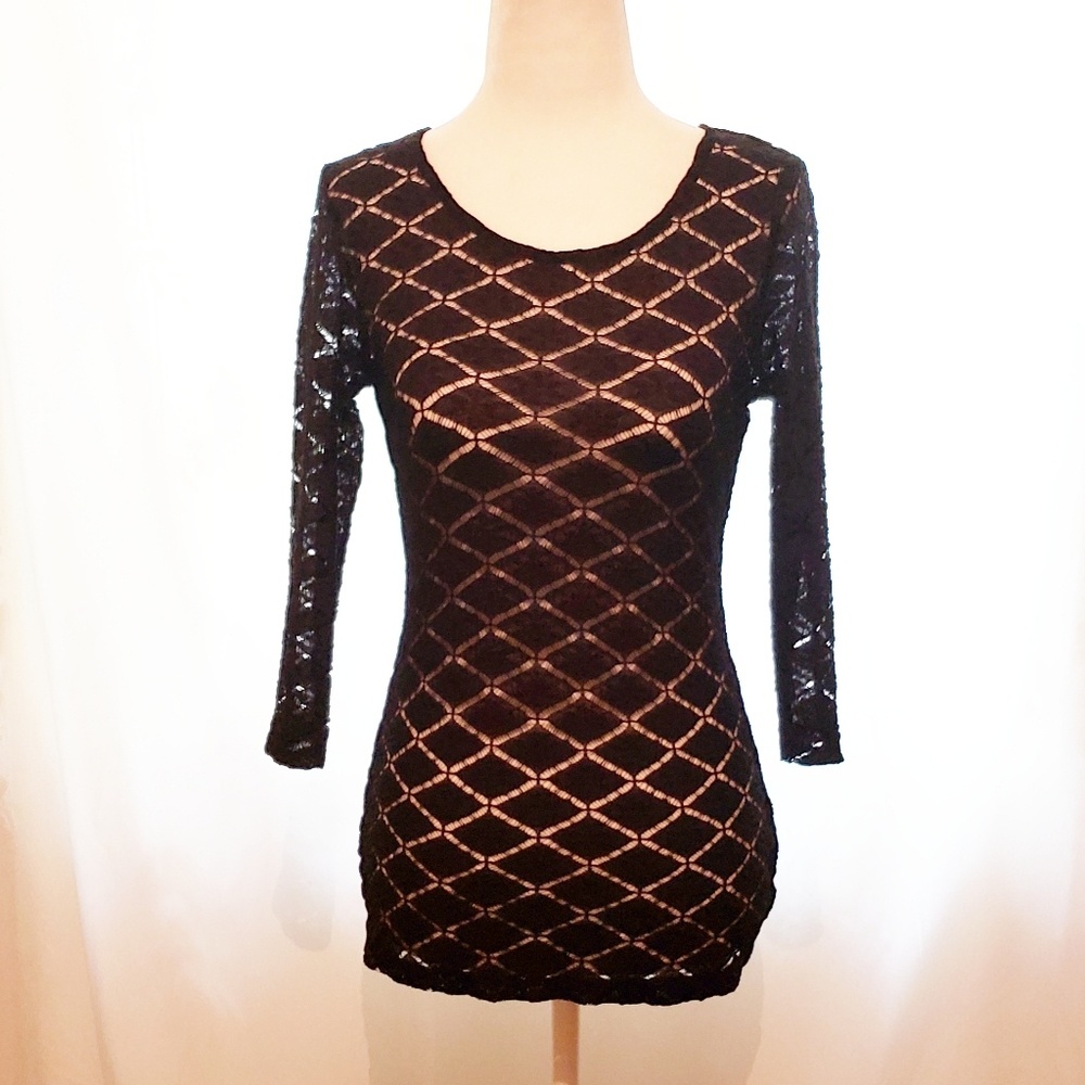 Forever 21 3/4 Sleeve Black Lace Top Size S